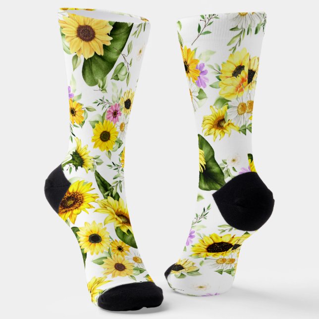 Watercolor Sunflower 7 Socks (Angled)