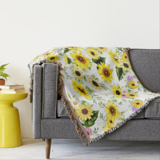 Watercolor Sunflower 7 Throw Blanket