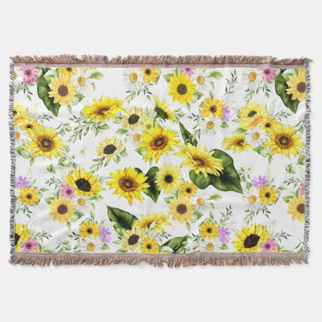 Watercolor Sunflower 7 Throw Blanket (Front)