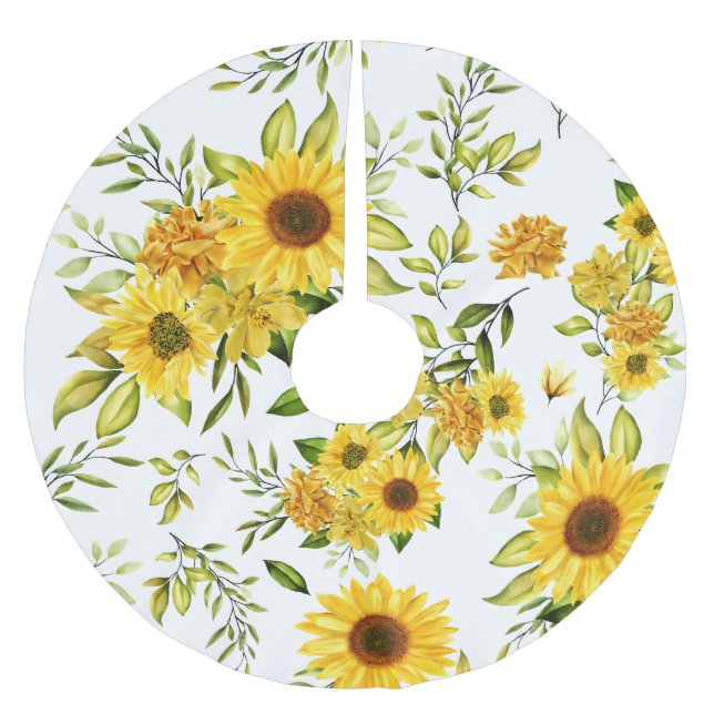 Watercolor Sunflower 8 Brushed Polyester Tree Skirt (Front)
