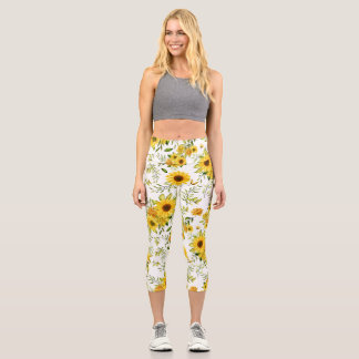 Watercolor Sunflower 8 Capri Leggings
