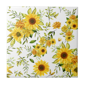 Watercolor Sunflower 8 Ceramic Tile