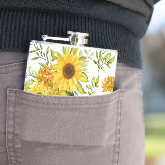 Watercolor Sunflower 8 Hip Flask