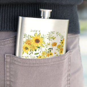Watercolor Sunflower 8 Hip Flask