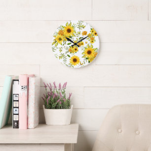 Watercolor Sunflower 8 Large Clock