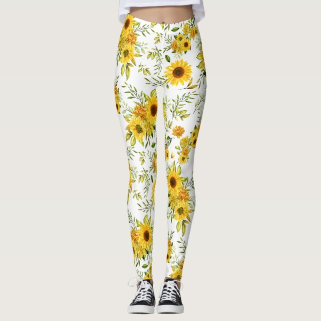 Watercolor Sunflower 8 Leggings (Front)