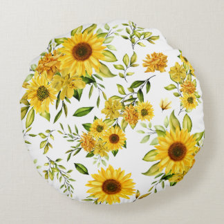 Watercolor Sunflower 8 Round Cushion