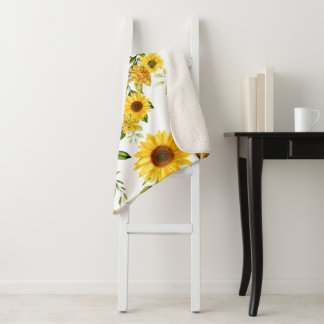 Watercolor Sunflower 8 Sherpa Blanket