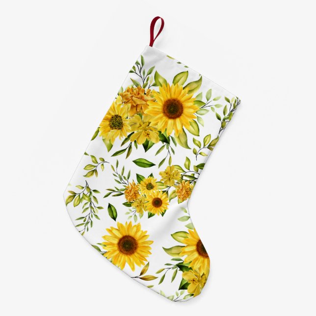 Watercolor Sunflower 8 Small Christmas Stocking (Front (Hanging))