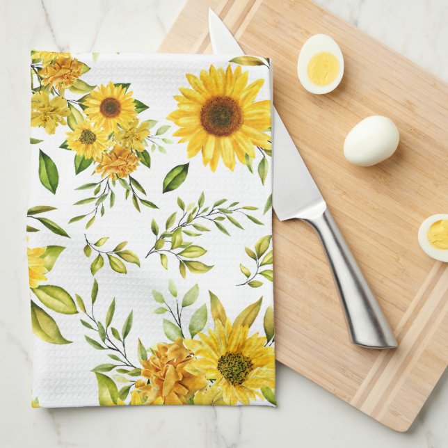 Watercolor Sunflower 8 Tea Towel (Quarter Fold)