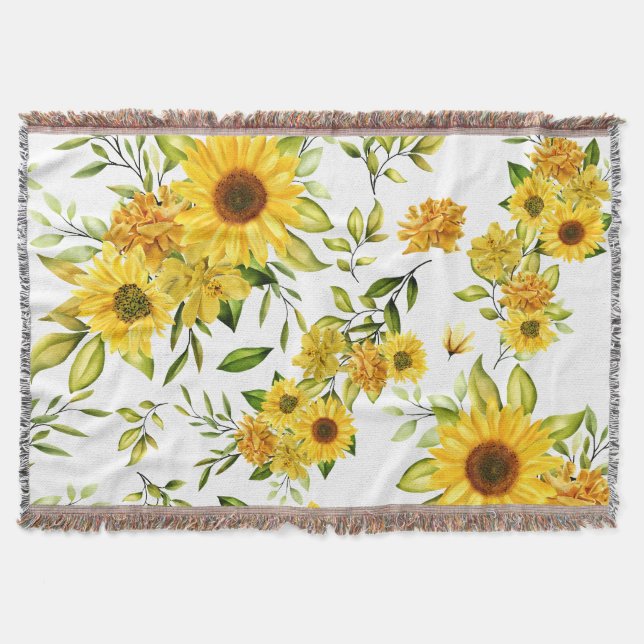 Watercolor Sunflower 8 Throw Blanket (Front)