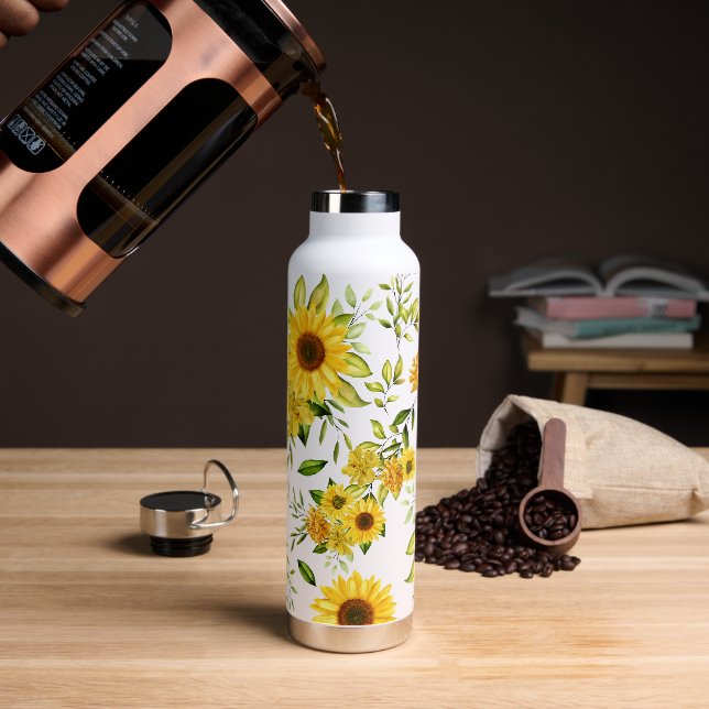Watercolor Sunflower 8 Water Bottle (Coffee)