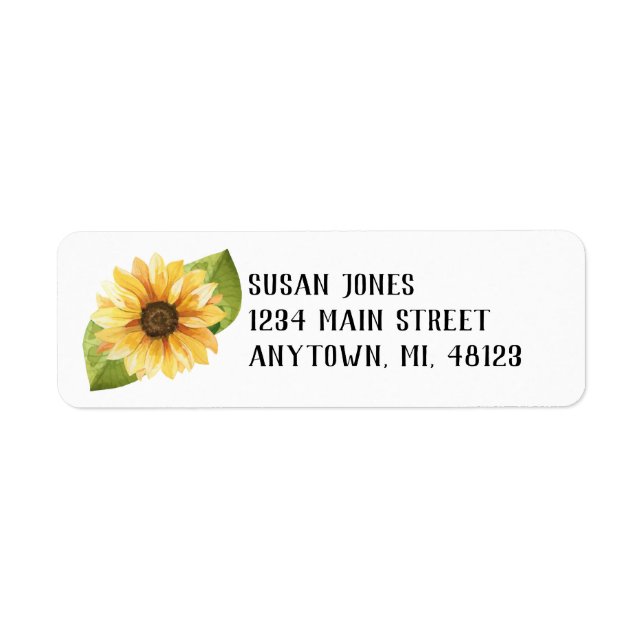Watercolor Sunflower Address Labels Editable (Front)