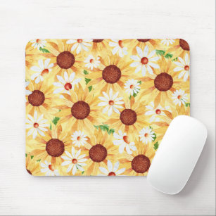 Watercolor Sunflower and Daisy  Mouse Pad