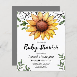 Watercolor Sunflower Baby Shower Budget Invitation