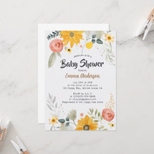 Watercolor Sunflower Baby Shower Invitation