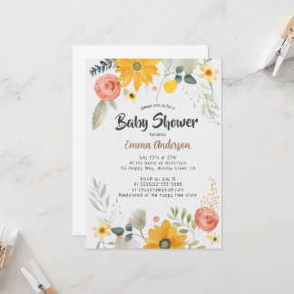 Watercolor Sunflower Baby Shower Invitation