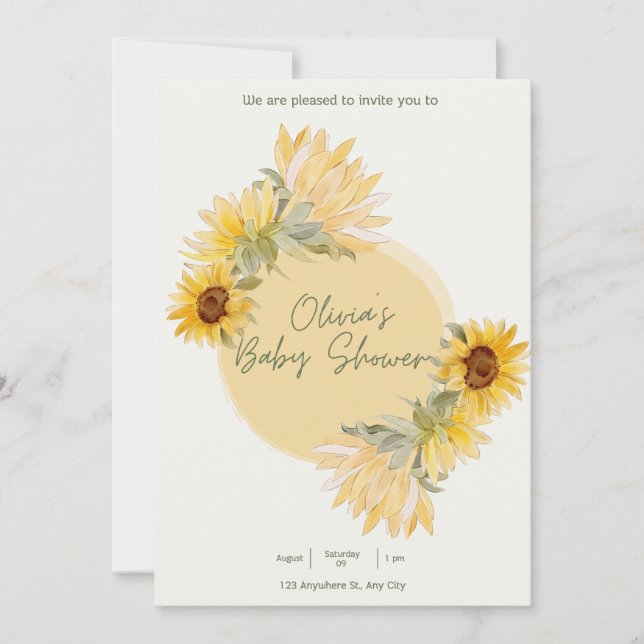Watercolor Sunflower Baby Shower Invitation (Front)