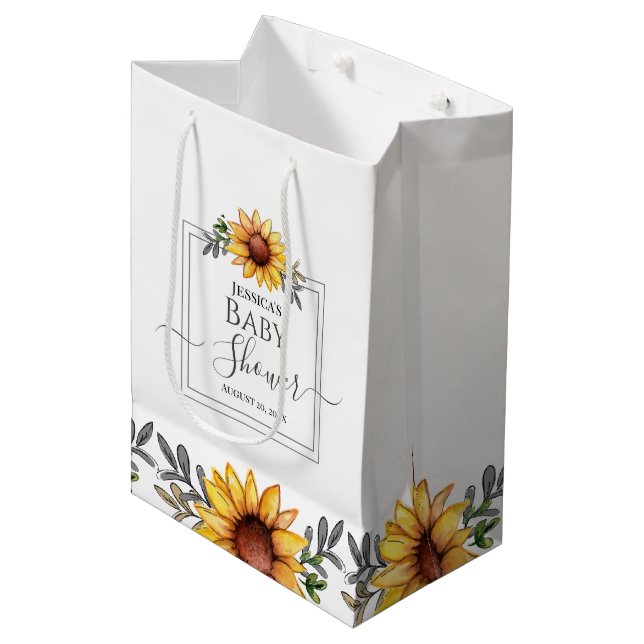 Watercolor Sunflower Baby Shower  Medium Gift Bag (Front Angled)