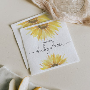 Watercolor sunflower baby shower napkin