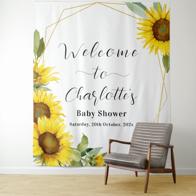 Watercolor Sunflower Baby Shower Tapestry (In Situ)