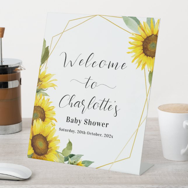 Watercolor Sunflower Baby Shower Welcome Pedestal Sign (In SItu)