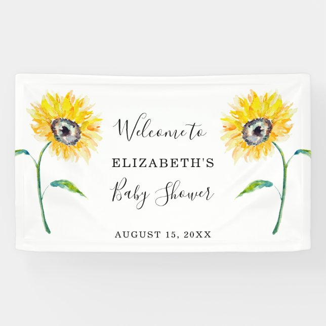 Watercolor Sunflower Baby Shower Welcome Simple Banner (Horizontal)