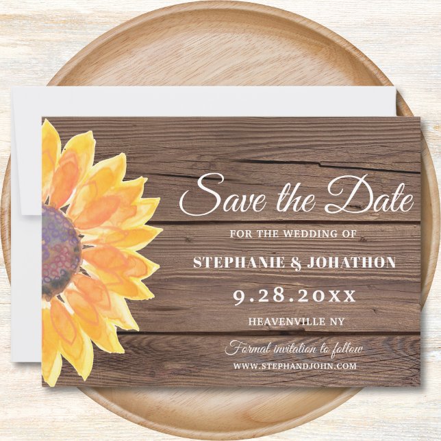 Watercolor Sunflower Barn Wood Save The Date (Creator Uploaded)