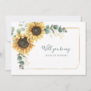 Watercolor Sunflower Be My Maid of Honour Card