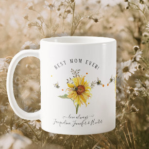 Watercolor Sunflower Bees Best Mum Ever Script Coffee Mug