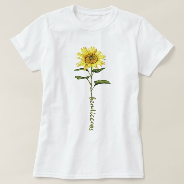 Watercolor Sunflower Bendicenos T-Shirt (Design Front)