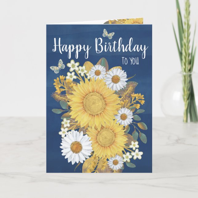 Watercolor Sunflower Birthday Card (Front)