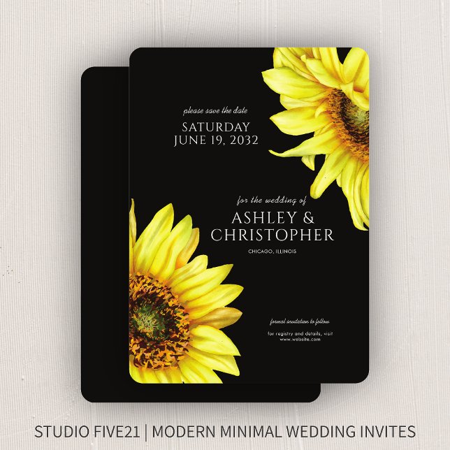 Watercolor Sunflower Black Wedding Shower Save The Date (Creator Uploaded)