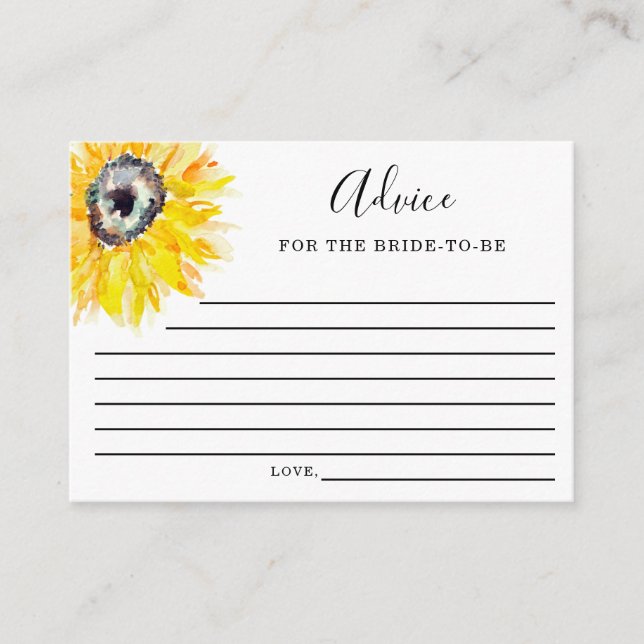 Watercolor Sunflower Bridal Shower Advice Elegant (Front)
