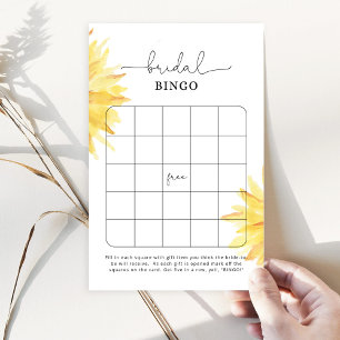Watercolor sunflower bridal shower bingo game