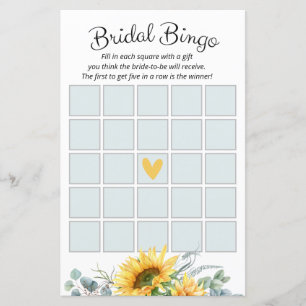 Watercolor Sunflower Bridal Shower Bingo Game