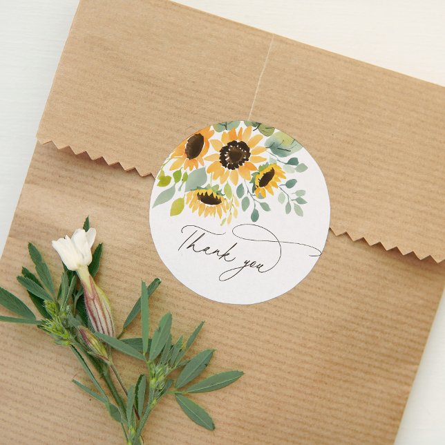 Watercolor Sunflower Bridal Shower Classic Round Sticker (Creator Uploaded)