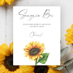 Watercolor sunflower Bridal shower sangria bar Poster