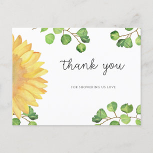 Watercolor Sunflower bridal shower thank you card