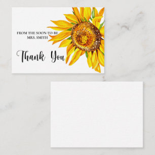 Watercolor Sunflower bridal shower thank you card