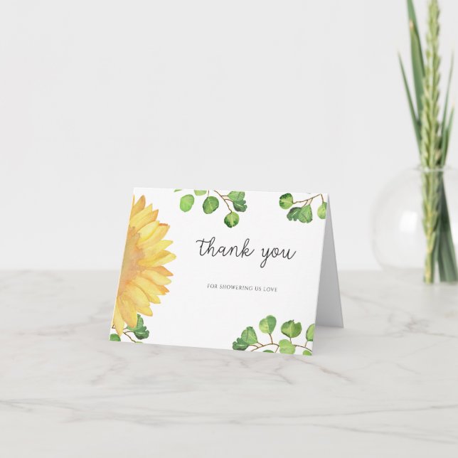 Watercolor Sunflower bridal shower thank you card (Front)