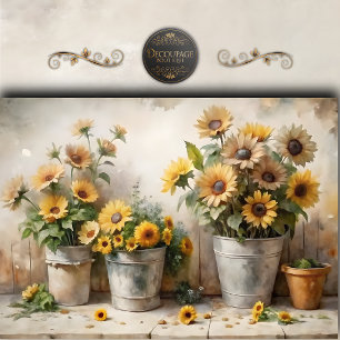Watercolor Sunflower Bucket Decoupage Tissue Paper
