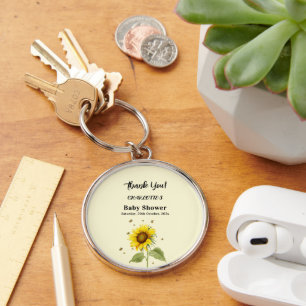 Watercolor Sunflower & Butterflies Baby Shower Key Ring