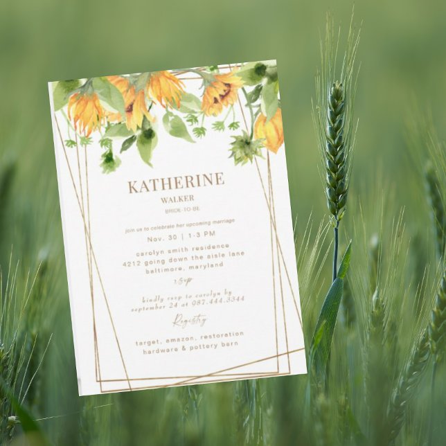  Watercolor Sunflower Cascade Bridal Shower  Invitation (Creator Uploaded)