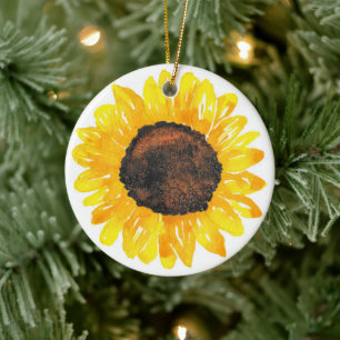 Watercolor Sunflower Ceramic Ornament