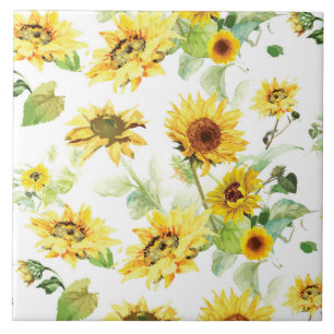 Watercolor Sunflower Ceramic Tile