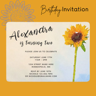Watercolor Sunflower Child's Any Age Birthday Invitation