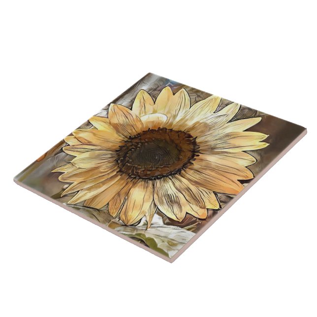Watercolor Sunflower Elegant Collection Ceramic Tile (Side)