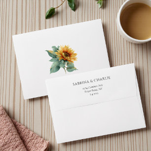 Watercolor Sunflower Elegant Rustic Wedding Envelope