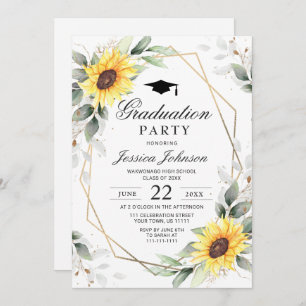 Watercolor Sunflower Eucalyptus Graduation Party Invitation